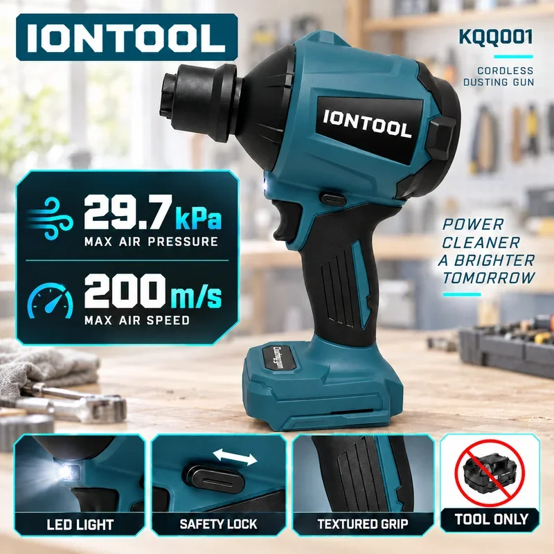 IONTOOL Brushless Cordless Air Duster 29.7kpa For Laptop Cooling Fan Cleaning and CPU Cooler Dusting and Power Supply Cleaning