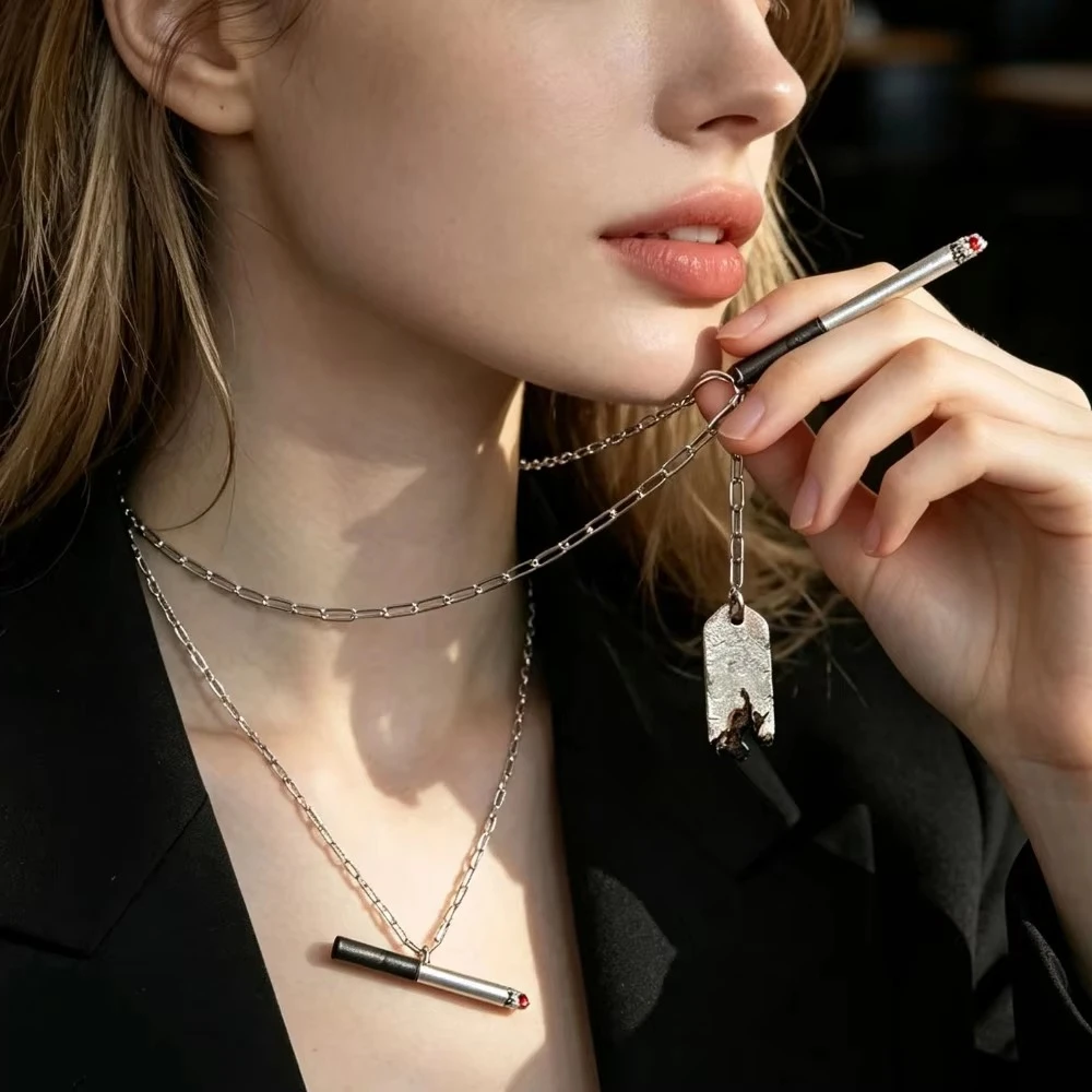 Lonely Ignited Cigarette Pendant Necklace Unisex Hip Hop Personalized Jewelry Daily Wear Club Party Casual Accessory Gift