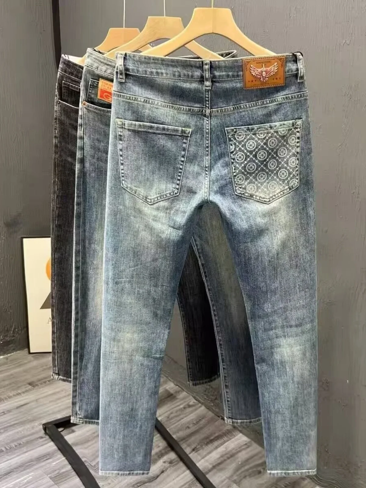 Premium Printed Men's Jeans Slim Fit Summer New Style Trendy Brand Stretchy Long Pants Thin Jeans Versatile Casual Wear