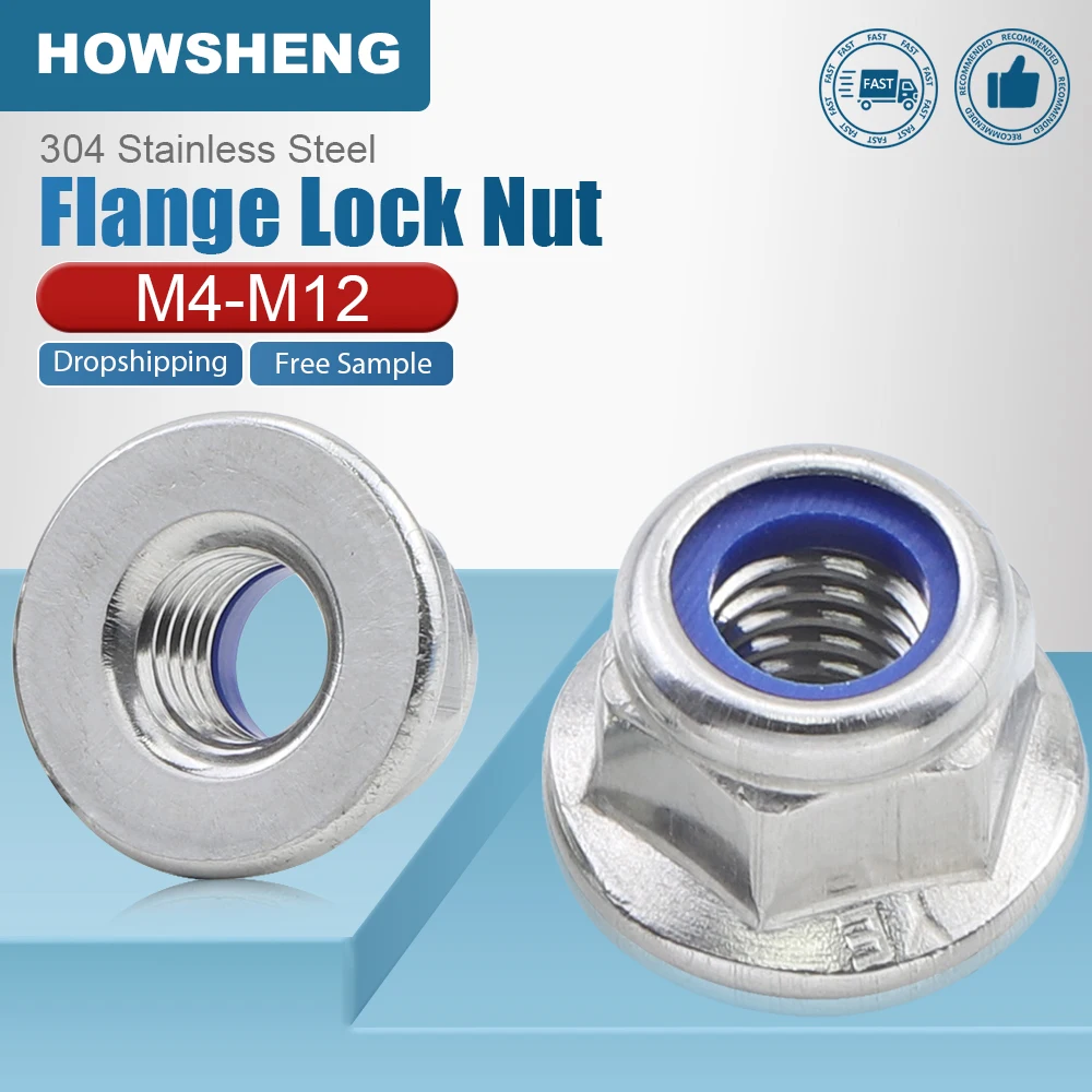 HOWSHENG 2-40szt Nakrętka zabezpieczająca z kołnierzem sześciokątnym M4 M5 M6 M8 M10 M12 Nakrętka zabezpieczająca z kołnierzem sześciokątnym ze stali nierdzewnej