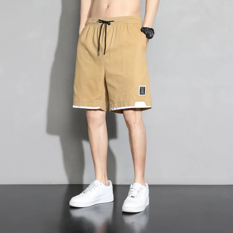 Fashion Elastic Lace Up Spliced Straight High Waist Shorts Men's Clothing 2024 Summer New Loose Korean Solid Color Casual Shorts