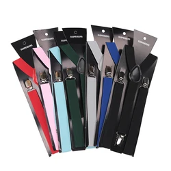 Unisex Elastic Leather Suspenders Braces Men Women Gift Black Blue Red Adjustable Straps for Wedding Suit Skirt Accessories