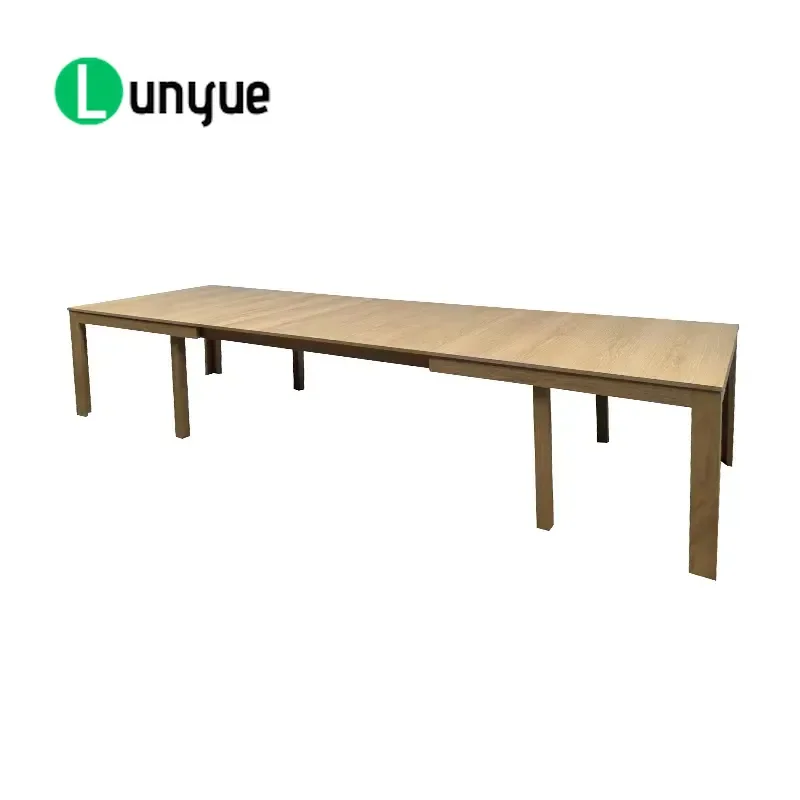 Rectangular Oak Veneer Dining Table Extendable Large Size Modern Wooden Long Table for Living Room Furniture Support