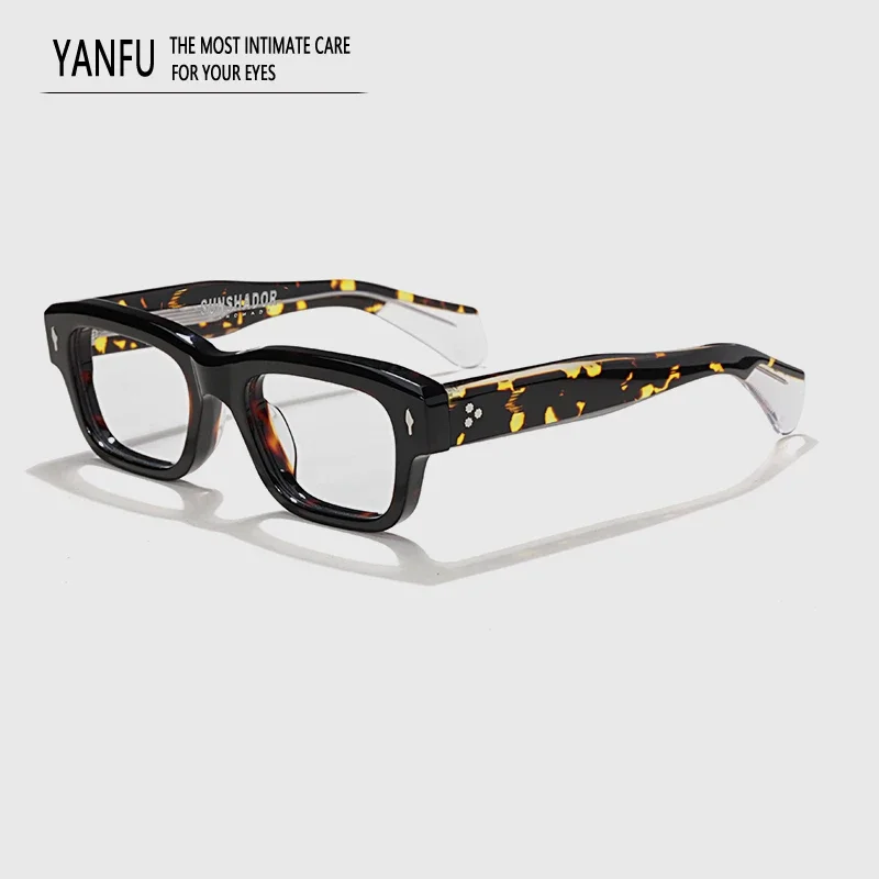 Square Vintage Retro Tortoise Acetate Glasses Frames Designer Brand Fashion Optical Men's Women Myopia Reading Eyeglasses 146mm