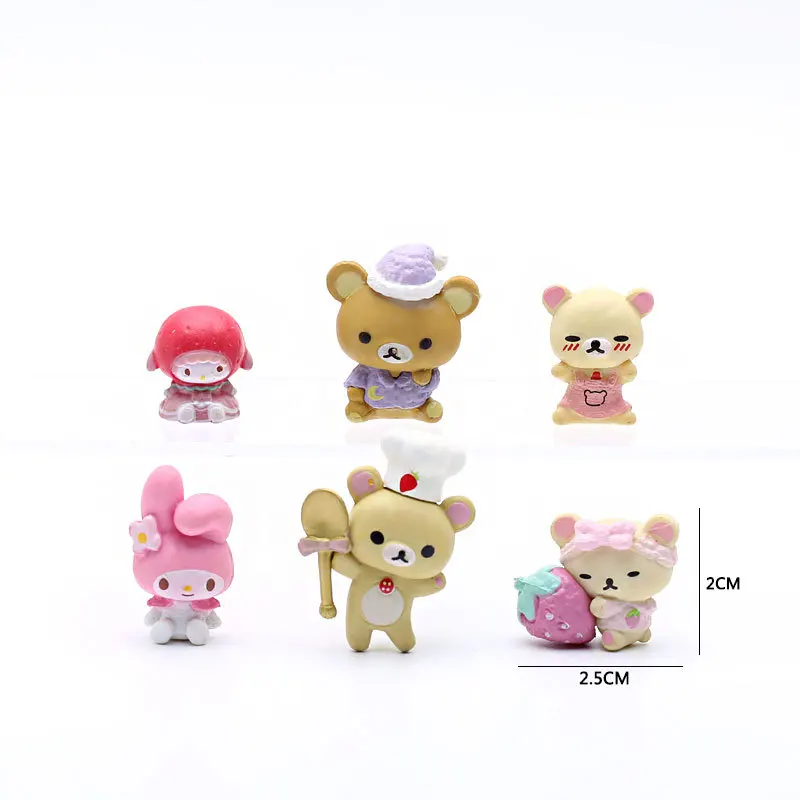 6pcs Mini Sanrio Figure My Melody Brown Bear Chef Hat Action Figures Kuromi Doll  DIY Cake Decorate Toys Gifts For Children