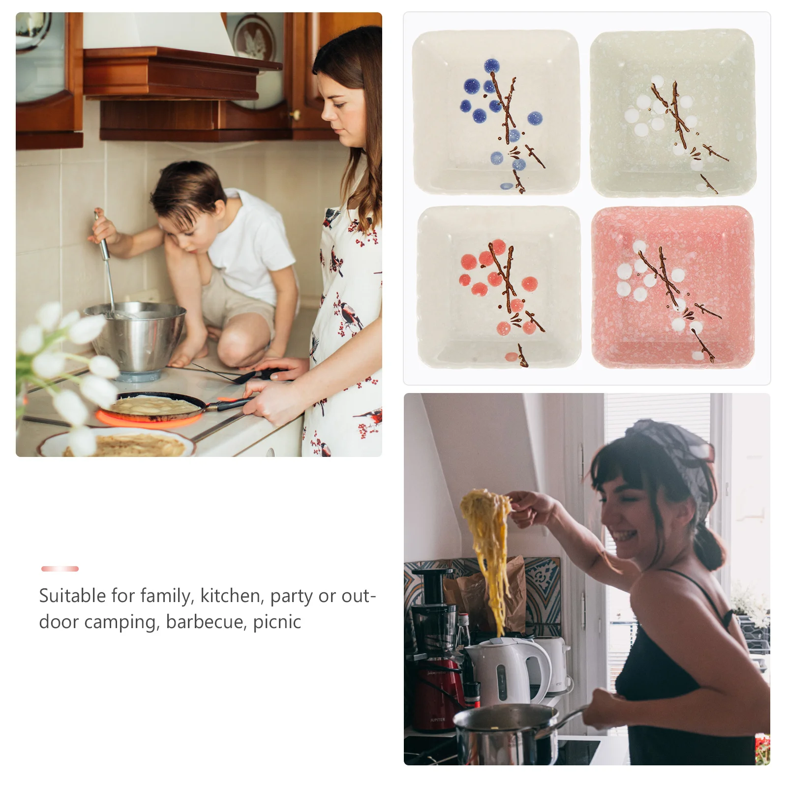 

4Pcs Exquisite Hand-Painted Ceramic Dishes for Sauces Condiments Heat Resistant Multipurpose Kitchen Supplies Kitchen Supplies