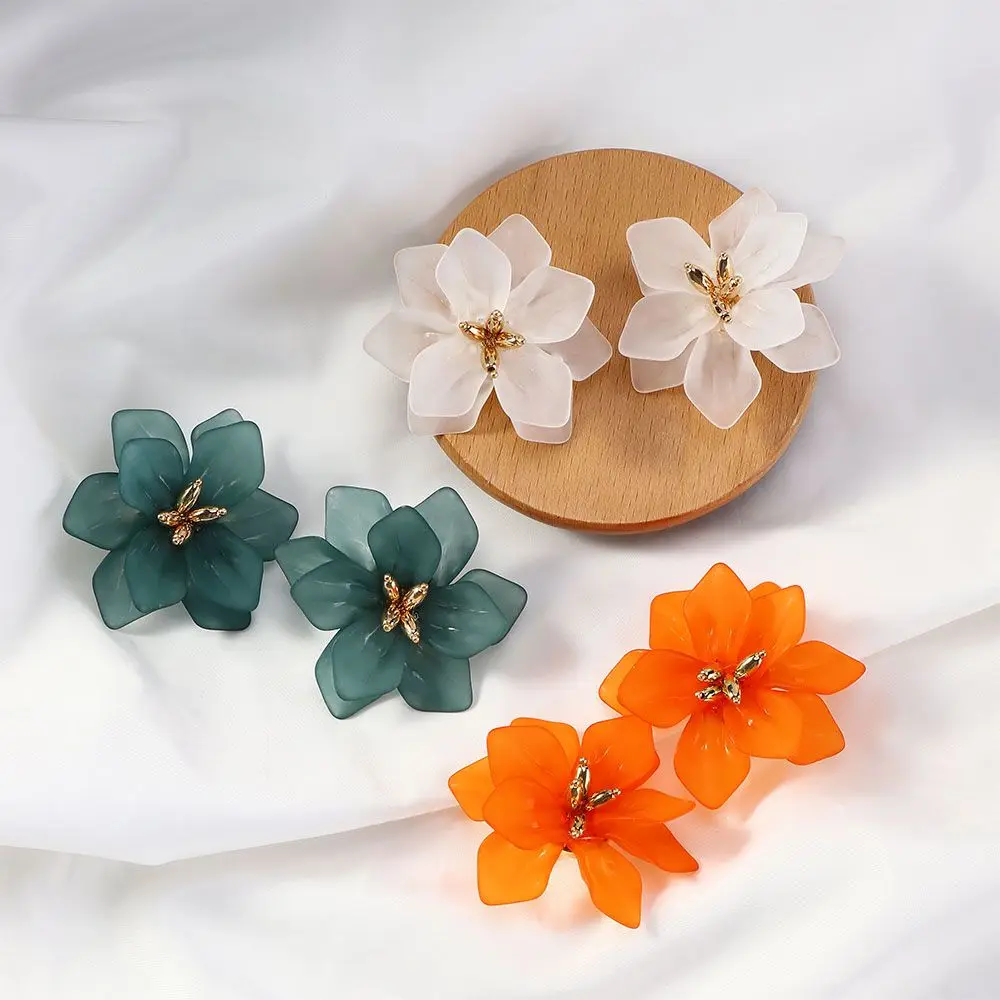 

Big Flower Shape Acrylic Resin 1 Pair Orange White Green Color Studs Earrings Jewelry Accessories Drop Earrings