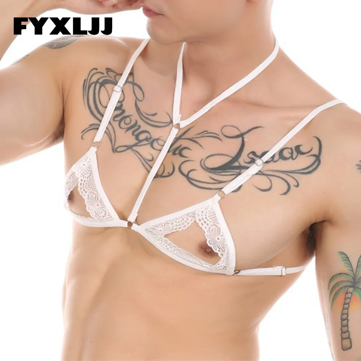 

Сексуальное нижнее белье для мужчин FYXLJJ, кружевное нижнее белье, бюстгальтер с регулируемыми бретелями, без косточек, эротический мужской мини-бюстгальтер