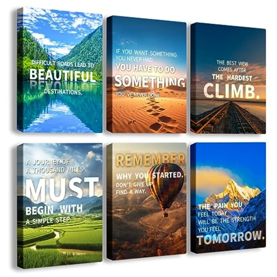 

Quots Wll rt Motivtionl cortion Pinting Landscape Canvas Suitable for Library Office Living Room Home Deco Tabletop/Hanging 6-P