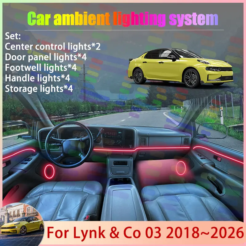 

For Lynk & Co 03 2018~2026 CS11 2/24 in 1 Car Atmosphere Light Lamp RGB Shade Ensemble Streamer Atmosphere Set Auto Accessories