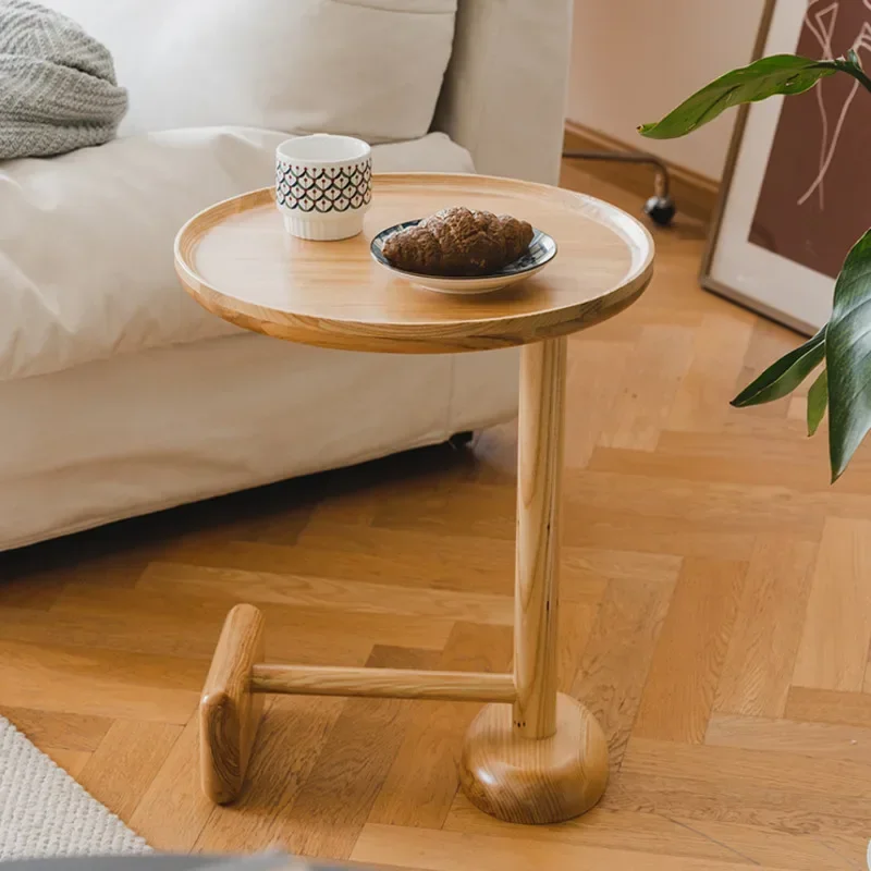 

Simple Solid Wood Sofa Table Ins Balcony Coffee Tables Extremely Simple Round Tea Table Japanese Bedside Side Table