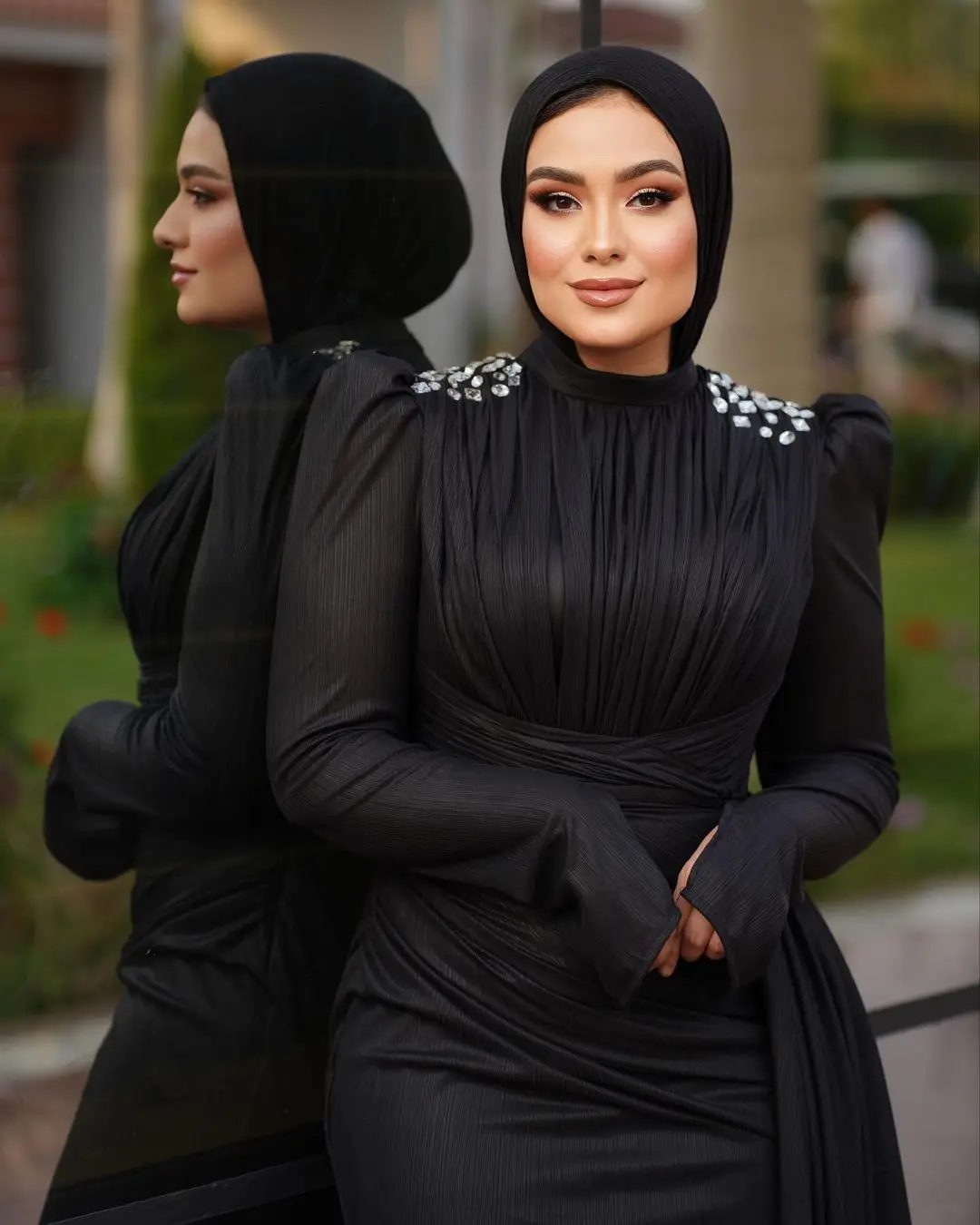 Jirocum Mermaid Prom Dress Women's Long Sleeve High Neck Muslim Party Evening Gowns Temperament Black Special Occasion Dresses