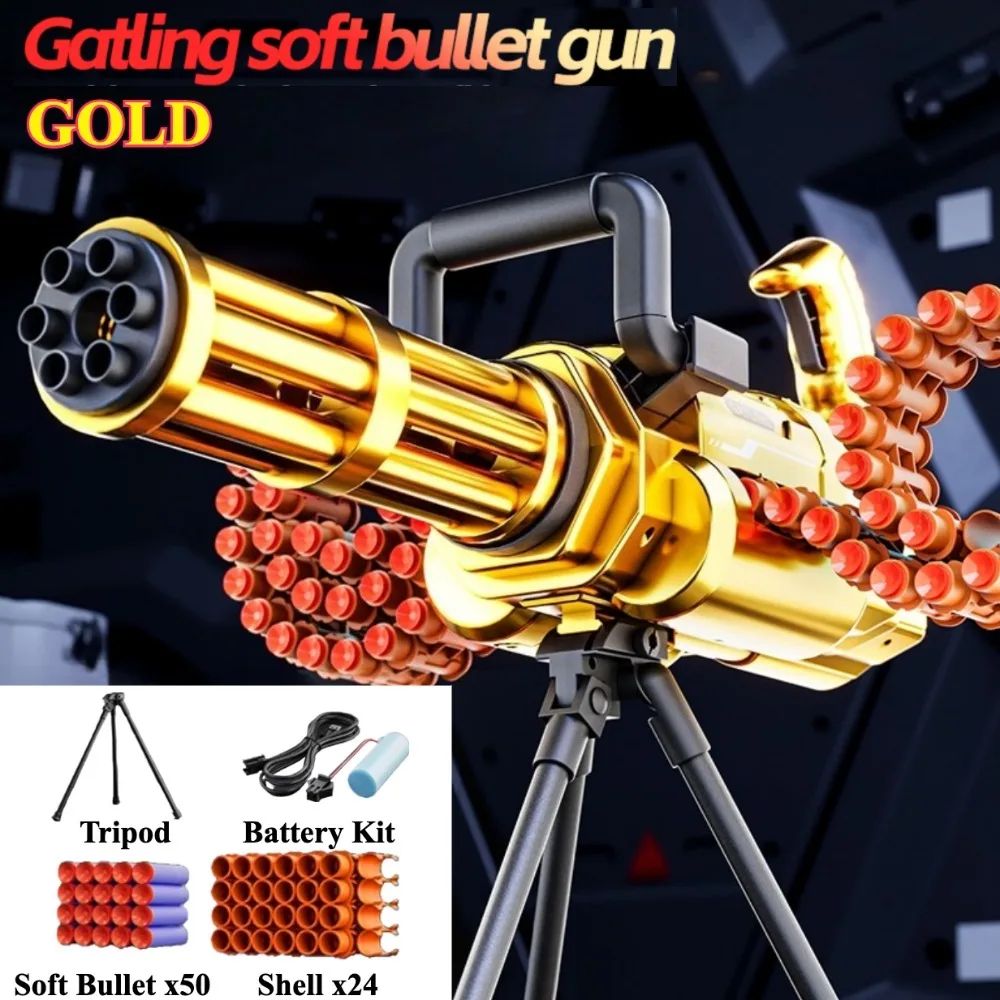 

Электрический вращающийся игрушечный пистолет Гатлинга с мягкими пулями, автоматическим и ручным режимами для игр на открытом воздухе, детский рождественский подарок