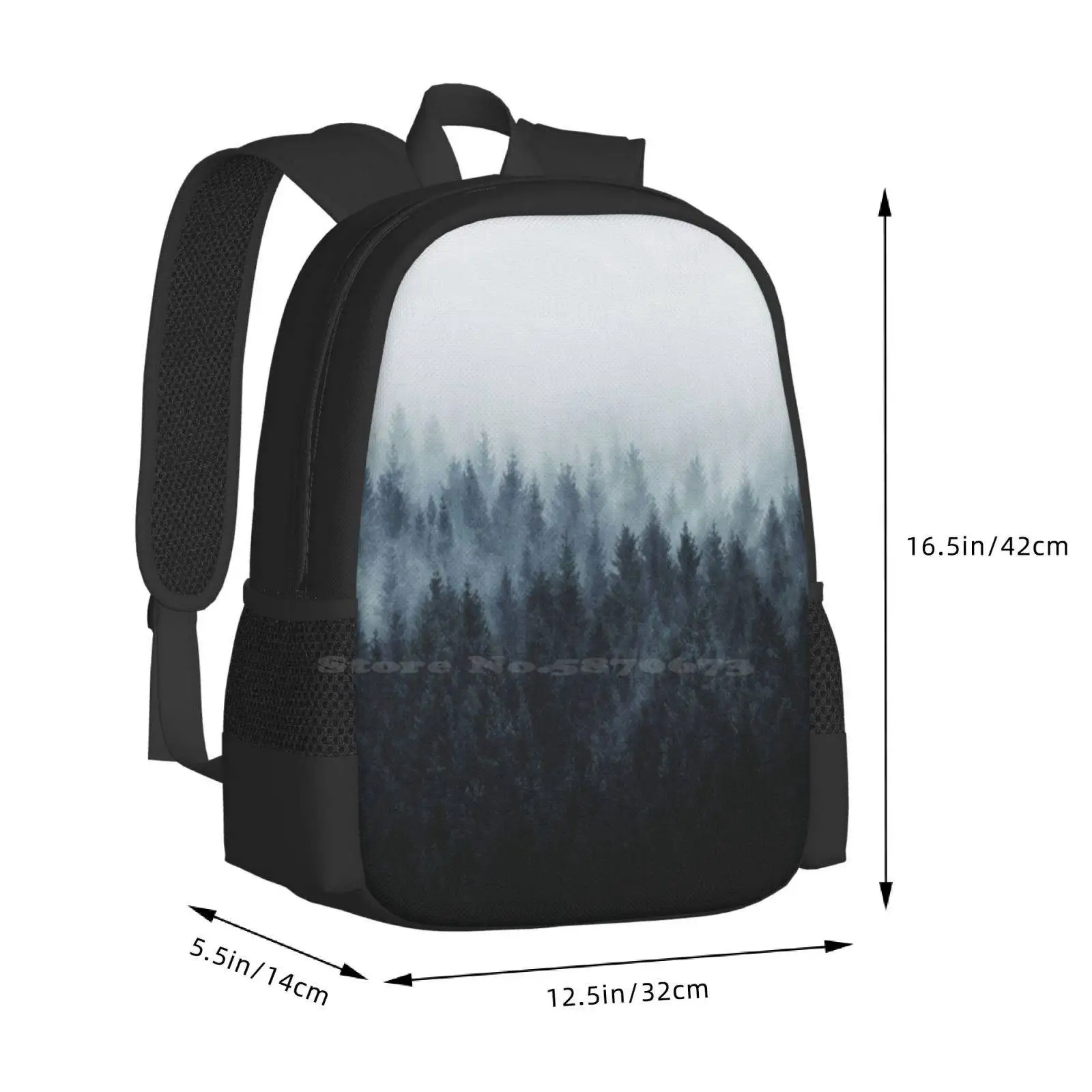 High And Low Pattern Design Bag Student'S Backpack Landscape Moody Mountain Adventure Mist Wanderlust Outdoors Nature Tree