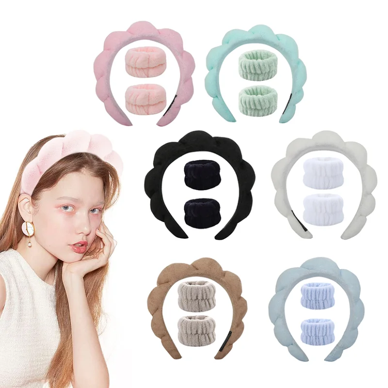 Diadema de maquillaje esponjosa para mujeres y niñas, bandas para la cabeza de Spa, lavado de cara, cuidado de la piel, máscara Facial de Yoga, diademas deportivas