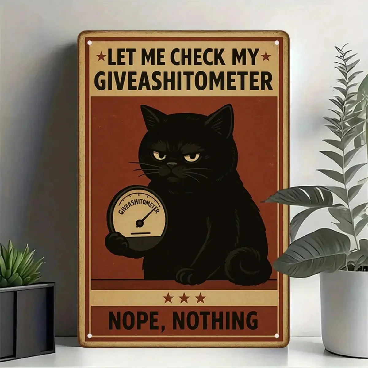 1PC Tin Sign Humorous Let Me Check My Giveashitometer - Office_Bedroom Decor, Funny Quote Black Cat Design, 8x12in 20x30cm