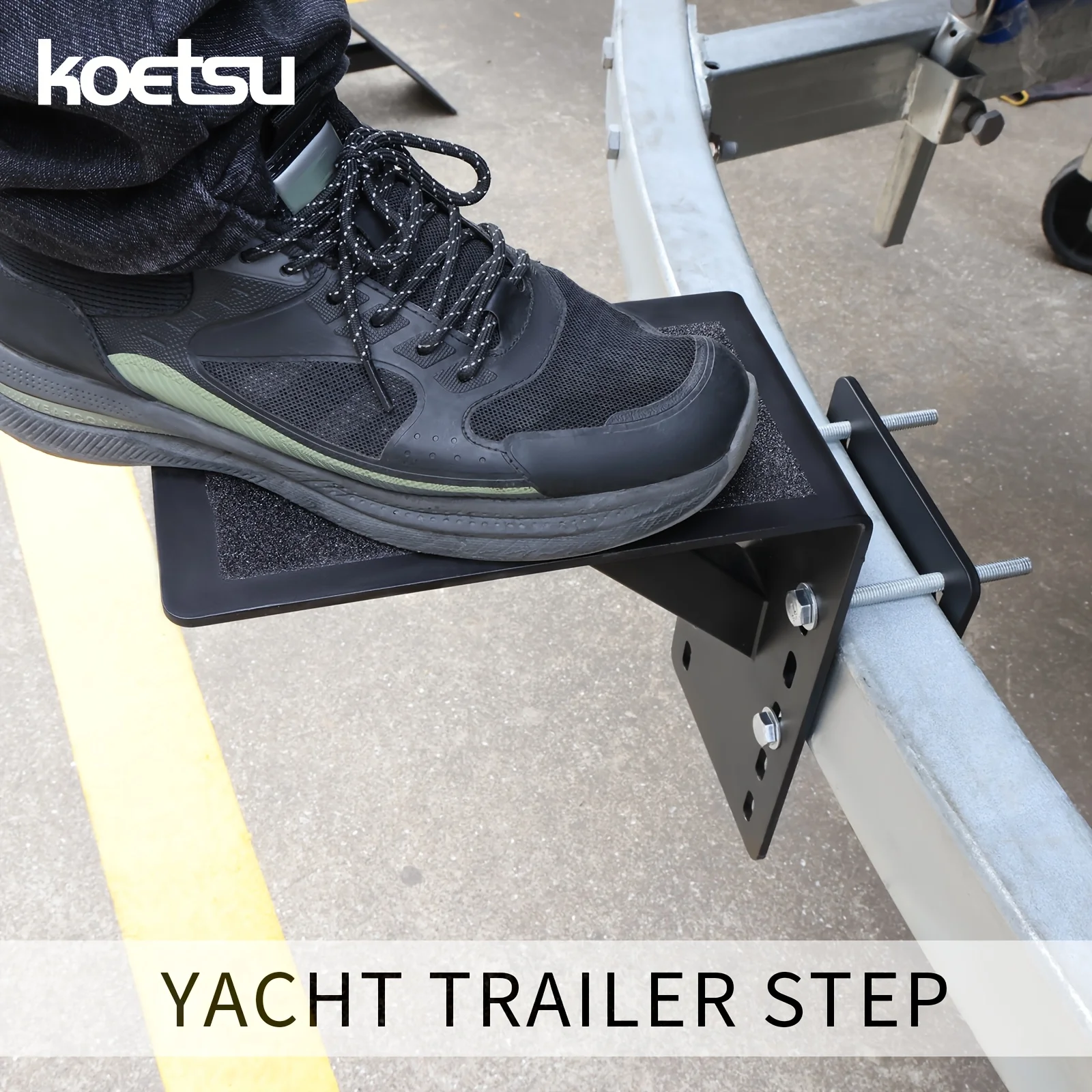 

KOETSU Yacht Trailer Step & Heavy-Duty Steel Plate Step Bracket with Fixing Clamp, Boat Support, and Footrest