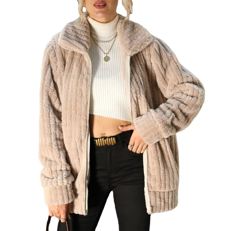 Elegante Damen Wintermantel Stehkragen und Reiß verschluss warme Jacke einfarbige Langarm Top Kleidung trendy