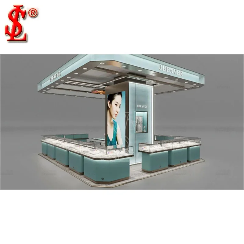 custom.Jewelry Shop Counter Design Glass Display Cabinet Tempered Glass Metal MDF Plywood Material Showcase Kiosk