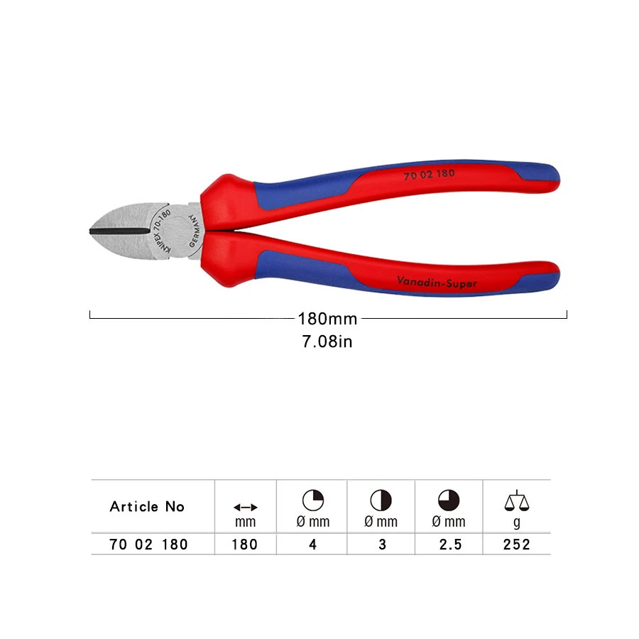 KNIPEX Diagonal Cutter High Quality Vanadium Electric Steel Precise Workmanship Cutting Pliers 70 02 180