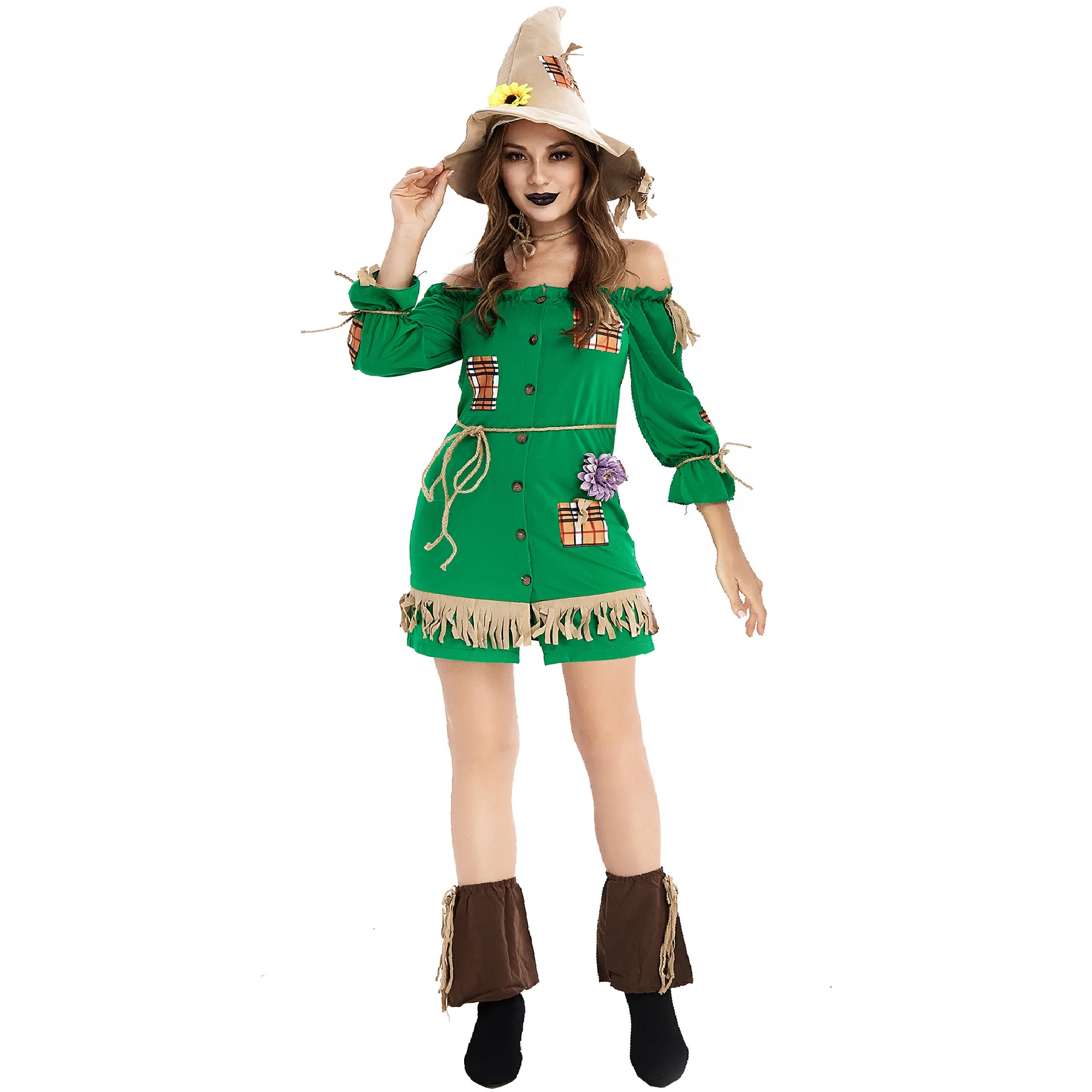 

Костюм на Хэллоуин, зеленая шляпа, фестиваль, косплей, женский охотник, сценический костюм