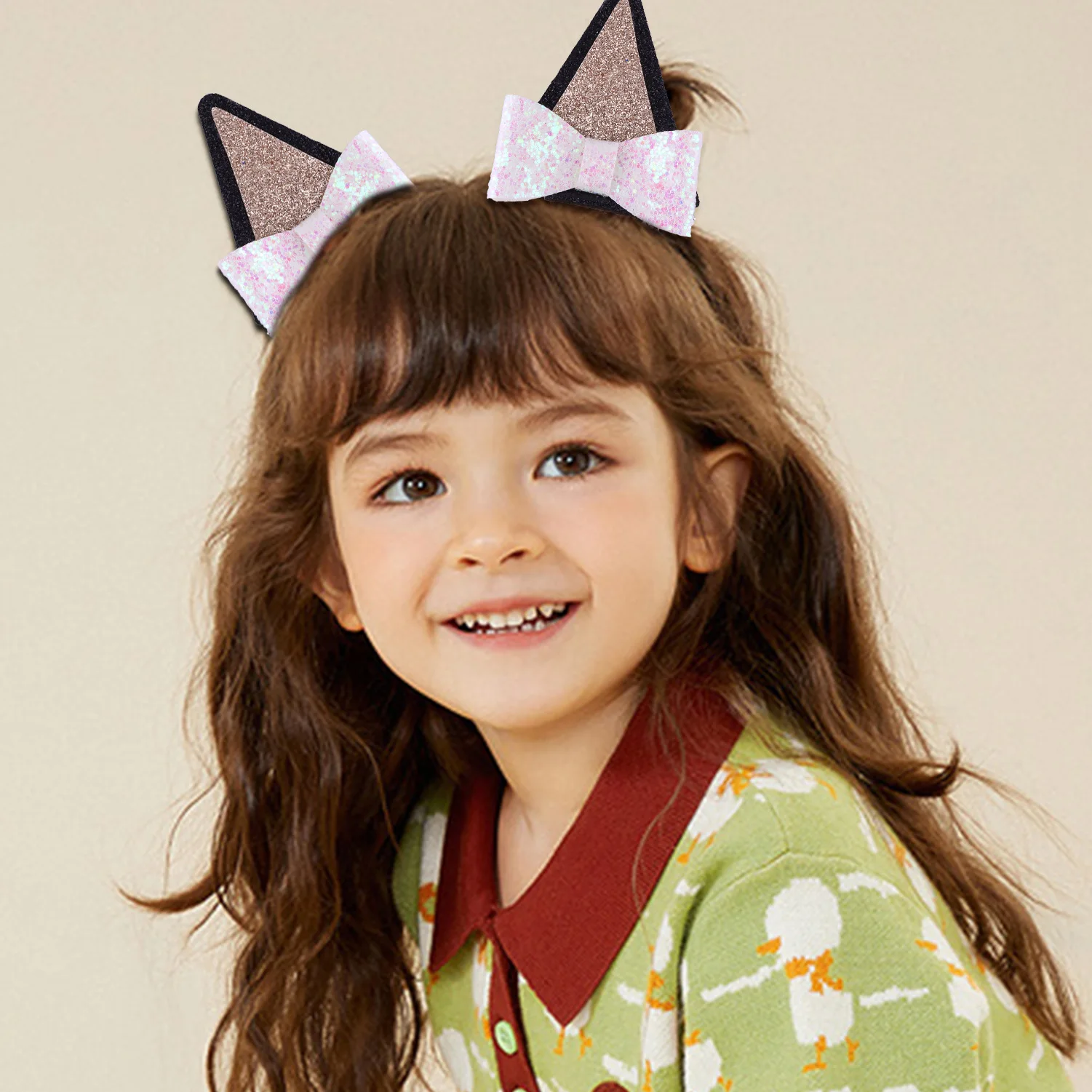 2pcs/Set Cute Hair Clips For Girls Glitter Bow Fabric Hairpins Dog Ears Barrettes Kids Hair Accessories