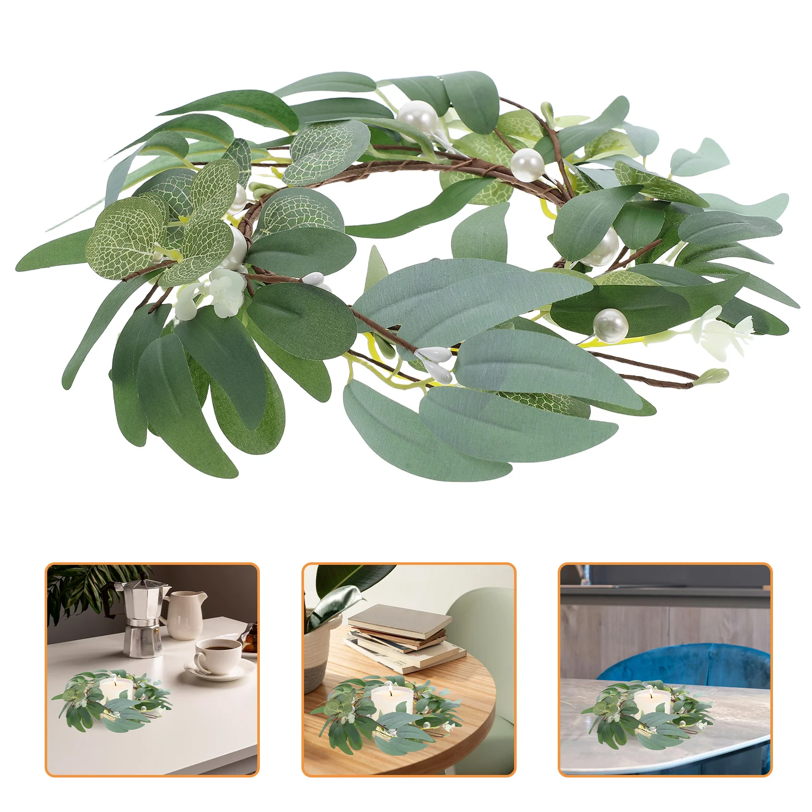 Artificial Eucalyptus Pearl Home Decor Wedding Centerpiece Tabletop Green Spring C leholder Taper C Wreath Mini