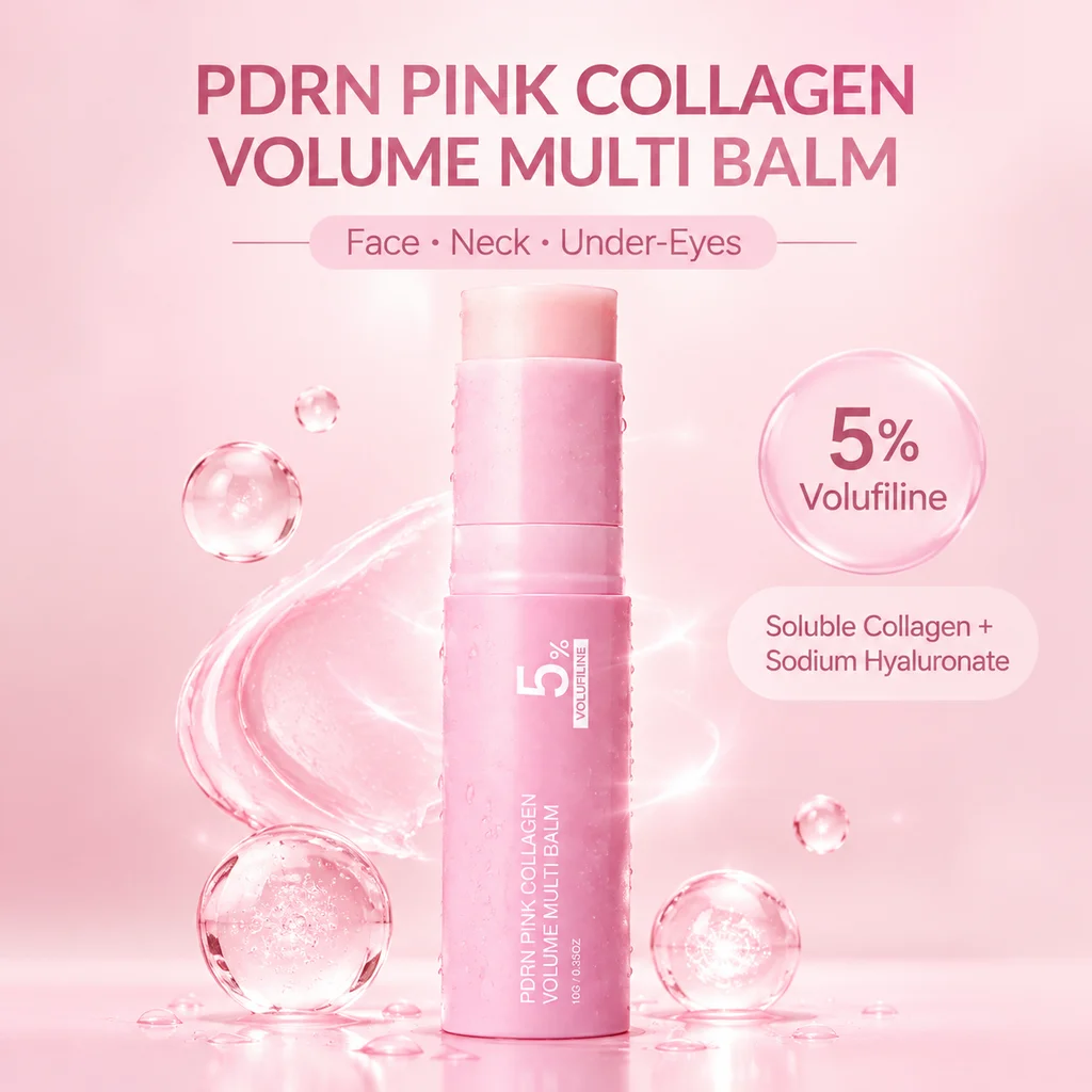 PDRN Pink Collagen Volume Multi Balm 5% Volufiline Moisturizing Stick Firming Face & Body Balm For Under Eyes, Lips, Neck