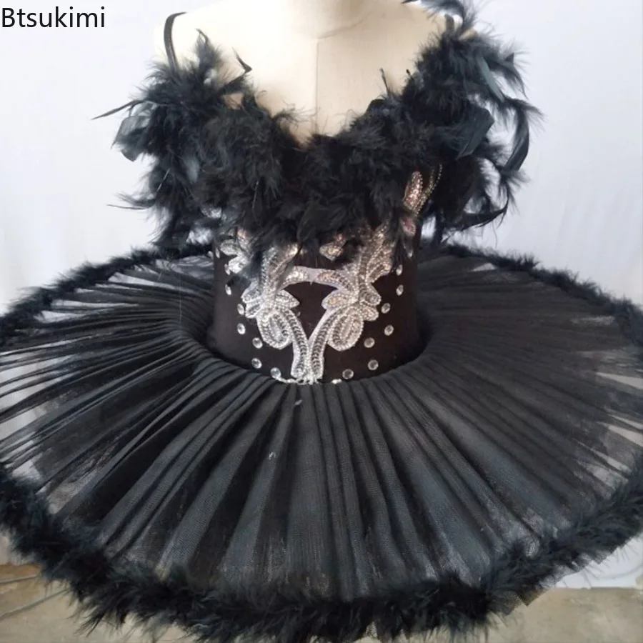 Professional Ballet Tutu Pancake Children Black White Swan Lake Ballet Costume Kids Girls Feather Ballerine Dress Skirts Women