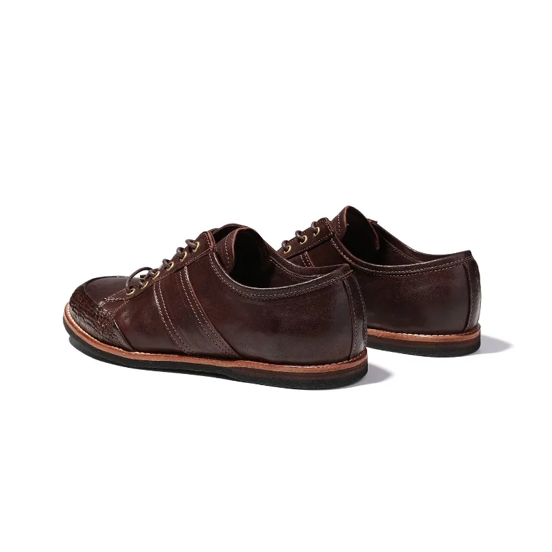 High‑end Horsehide Handmade Casual Shoes Men Sneakers Japanese‑style Retro Genuine Leather Training Shoes Lace‑up Flat Shoes