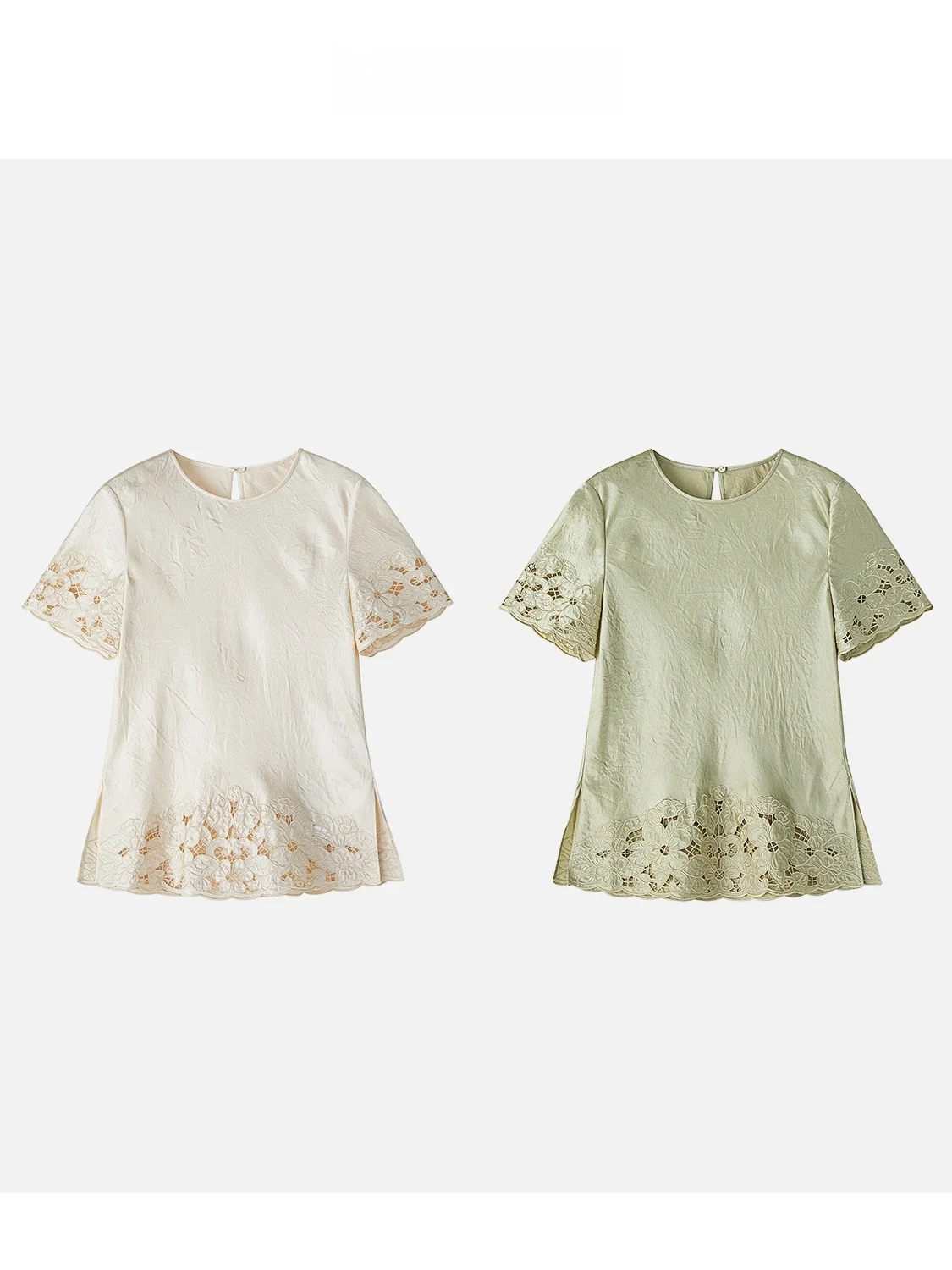 

JINGJING2025 New "YuJin ort Sve" Smooth Silk Acetate Lace Hem Base T-irt Women's Faion Top Polyester Blend