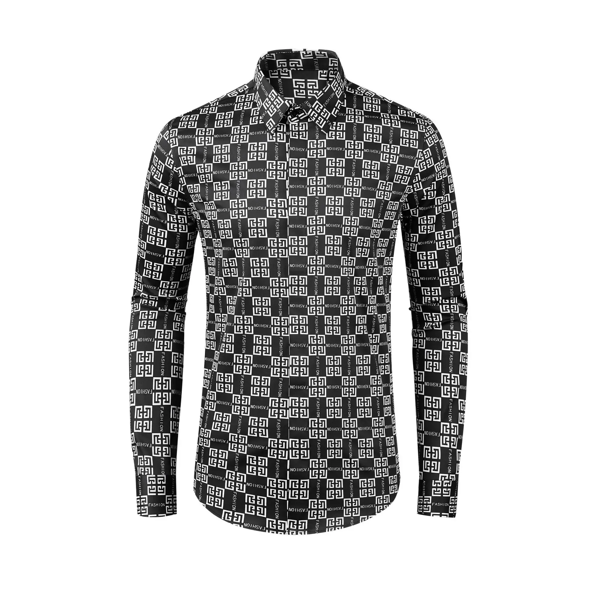 New Long Sleeve Shirt with Full Loop Pattern, Digital Printed Cotton Stretch, Comfortable Fit, Trendy Men
