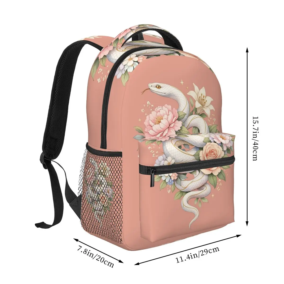 Elegant Snake With Roses And Flowers Floral Backpack Student Boys Girls BookBag Kids School Bag Laptop Shoulder Bags for Unisex