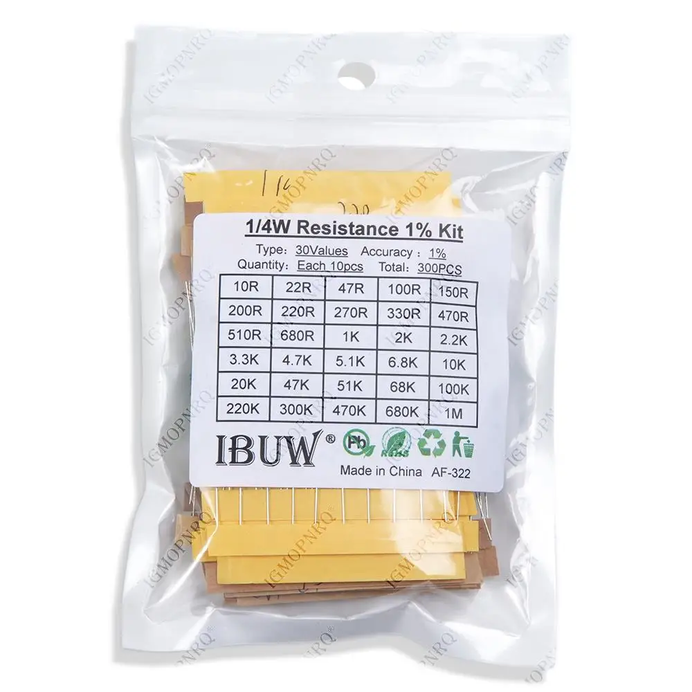 150PCS 300PCS 1/4W 1/2W 1W 2W 3W Resistance 1% Metal Film Resistor Assortment Kit Set 30Values Each 5/10PCS 1~750 1K~820K Ohm