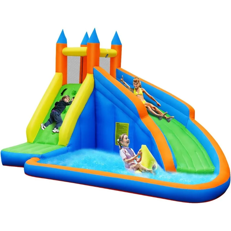 

Inflatable Bounce House Jumping Water Slide with Climbing Wall Splash Pool Easy Installation Heavy Duty Bouncy House with Carry