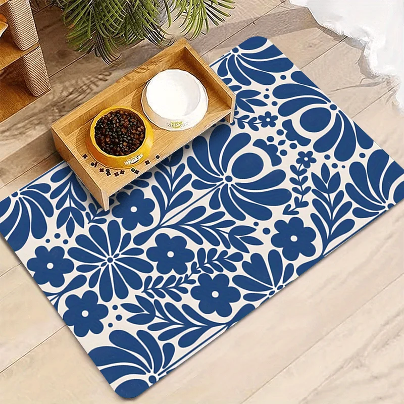 1pc Blue Pet Feeding Mat/Non-slip Rubber Base/Simple Pattern Print/Suitable for All Breeds/Portable/Ideal for Small Dog