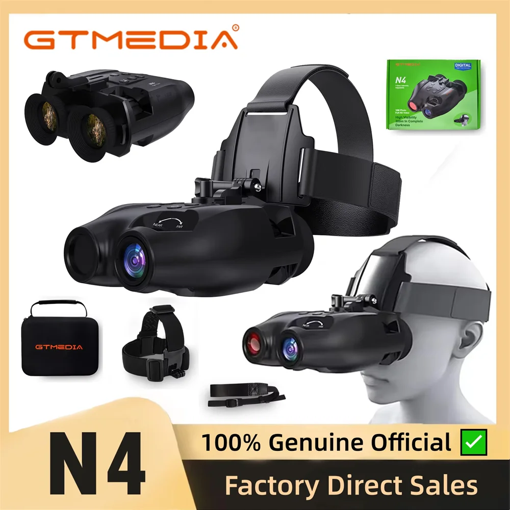Binoculares de visión nocturna GTMEDIA N4 HD, gafas de visión nocturna infrarroja, alcance de 300 m en oscuridad total, uso diurno/nocturno para caza, fotos y videos.
