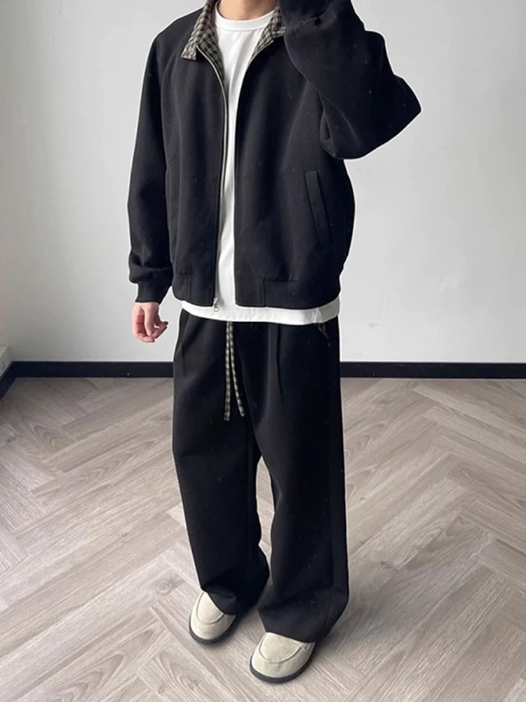 بلا منقوشة الربط الرجال Sweatpants الخريف كلينفيت مستقيم الساق بنطال ذو قصة أرجل واسعة سكين أمريكي كسول Sle سراويل تقليدية