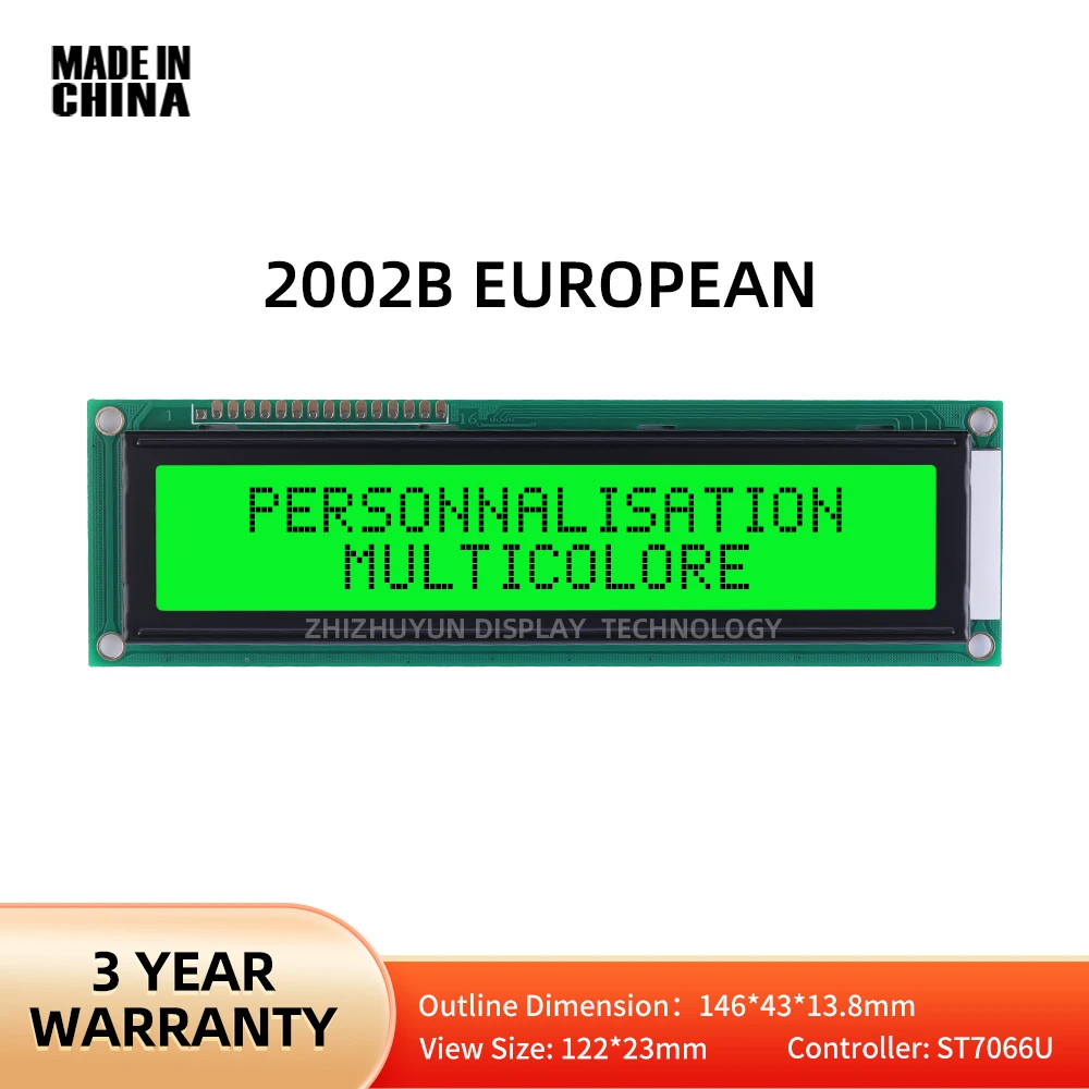 Ekran wyświetlacza modułu LCD z europejskimi znakami 2002B, szmaragdowo-zielone światło, czarny ekran wyświetlacza wzmacniacza audio