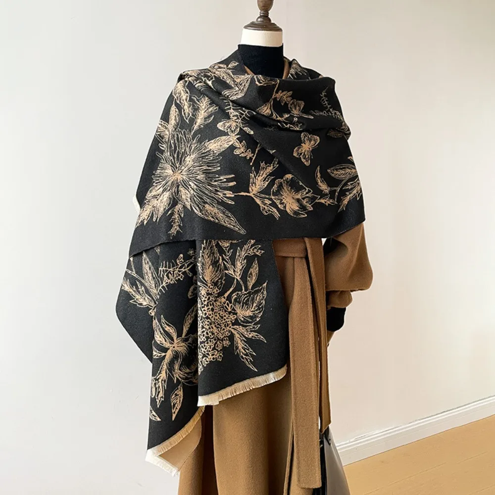 

Luxury Two-Sided Design Cashmere Jacquard Scarves Thickened Warm Wrap Shawl Pashmina Scarf Winter