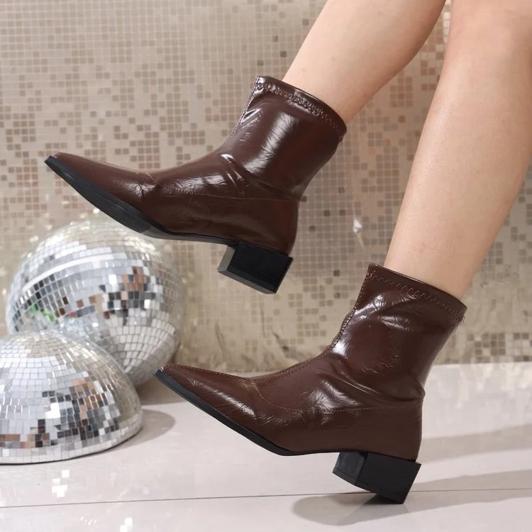 

Французские остроконечные короткие сапоги для женщин, новые осенние и зимние европейские и американские сапоги на толстом каблуке для меньшинств.