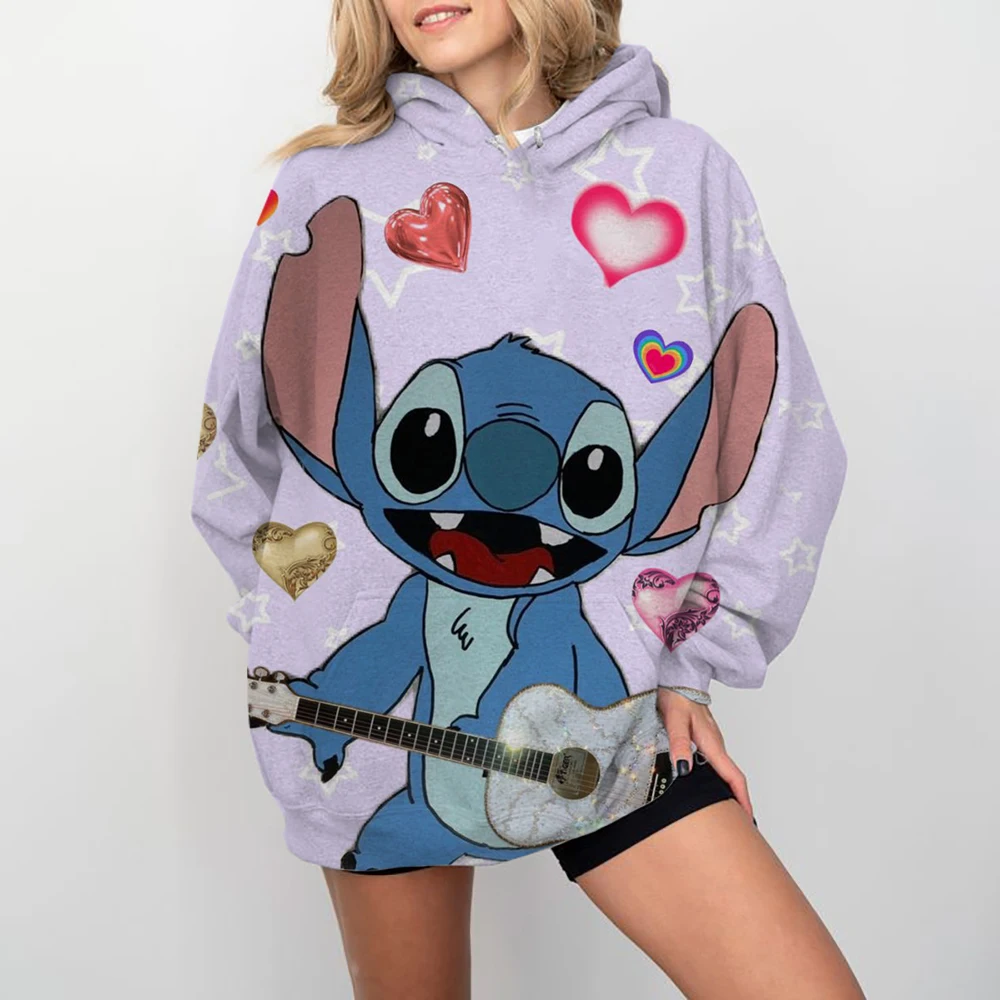 Miniso 2024 New Disney Stitch Hooded Funny Anime Autum Winter Men Women Sweatshirt Fashion 3D Print Oversized Pullover Hoodies