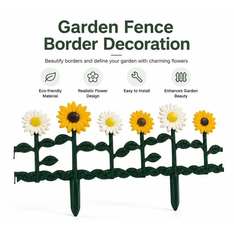 【MUST-HAVE】Pack Of 6 Decorative Sunflower Garden Fence Plastic Landscape Edging Border Panel Stickers For Flowerbed For Lawn Yar