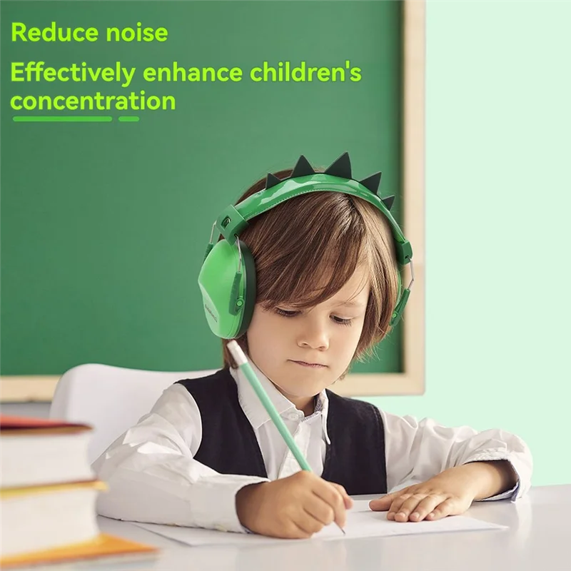 ABJF-зеленые детские наушники с ушками динозавров, регулируемая защита слуха от шума для детей, учебы и сна, шумоподавление