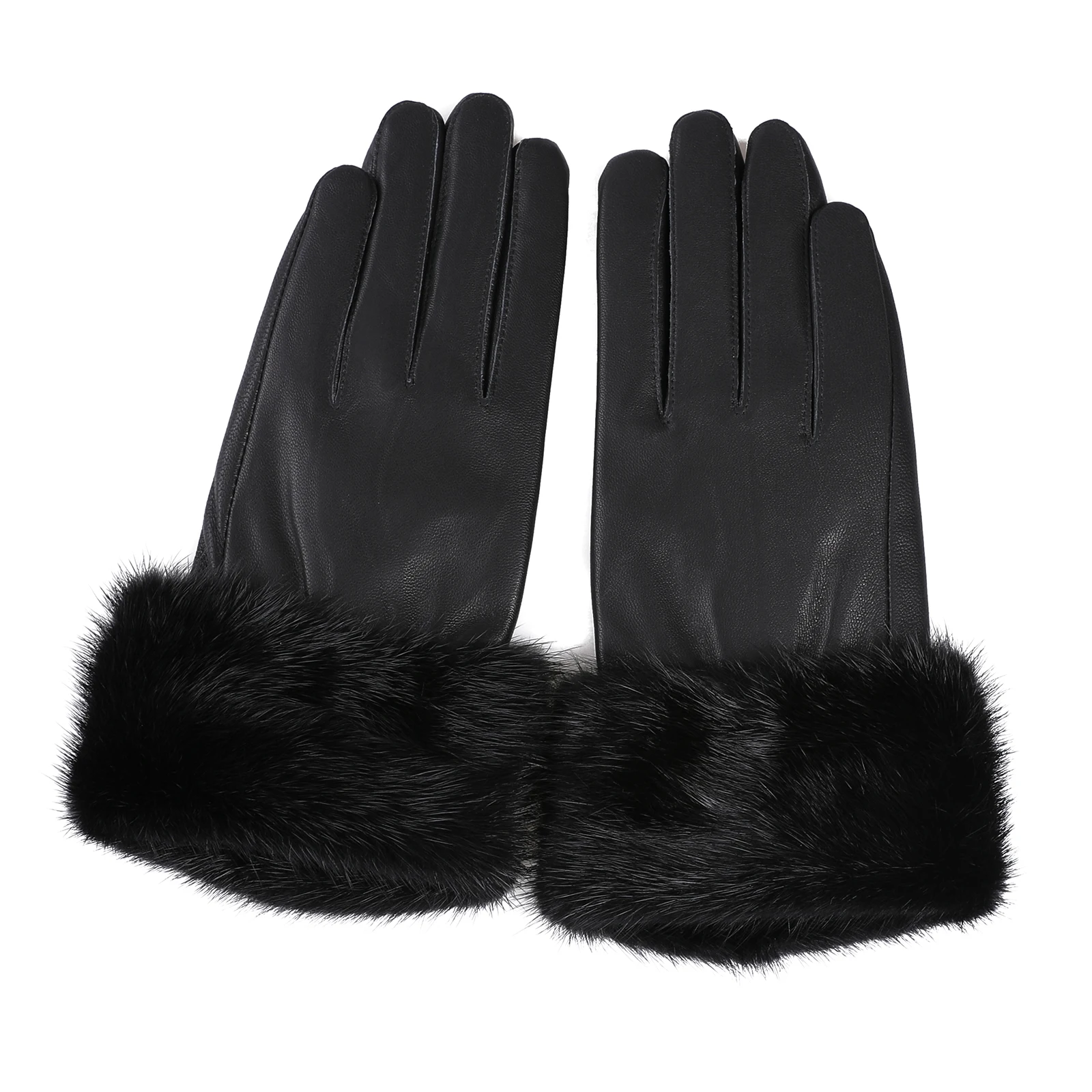 

BOONJOVIA Women's Genuine Lambskin Leather Gloves with Real Mink Fur Cuffs Warm Winter Driving Gloves Lady