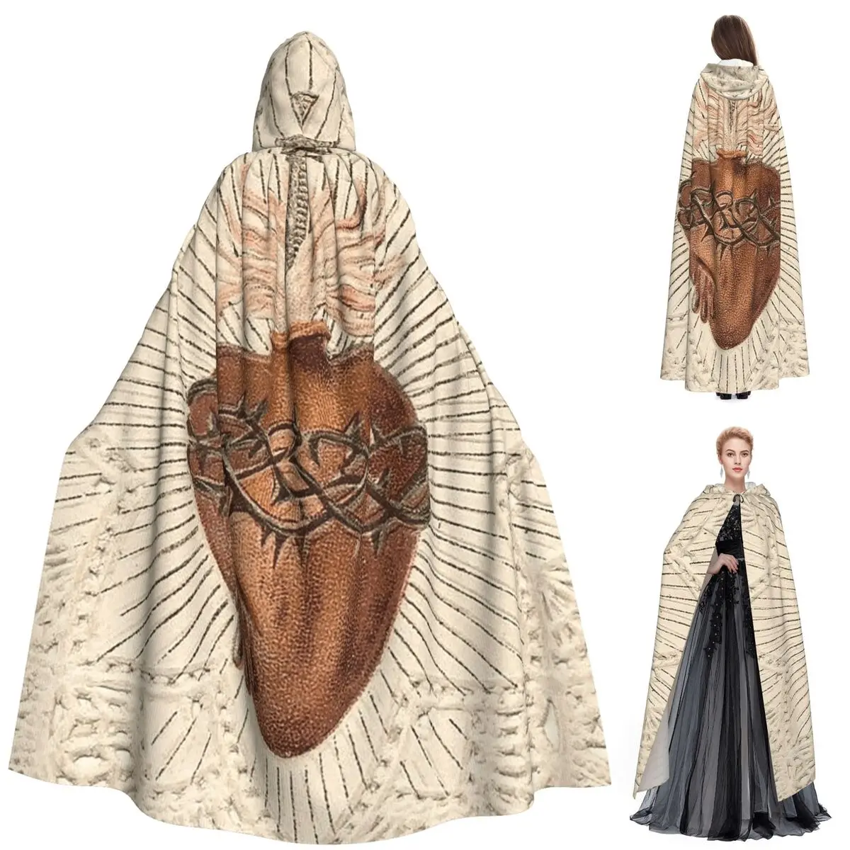 

Воскрешение священного христианского древнего креста, тамб в кладбище, крест Иисуса, длинный плащ с капюшоном, ведьма, средневековый костюм на Хэллоуин