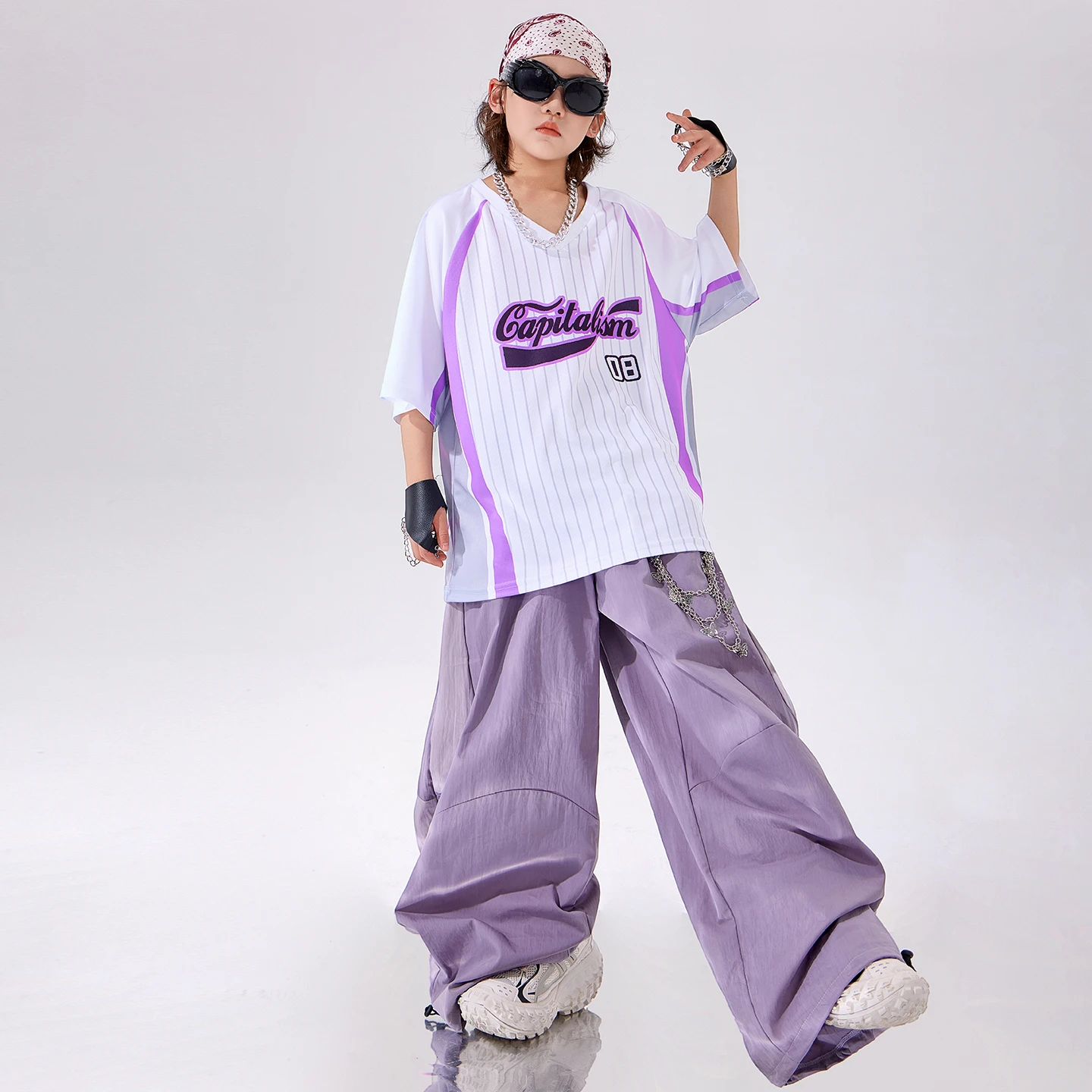 Hip Hop Outfit Tshirt Boys Graffiti Joggers Denim Pants Girls Street Dancewear K-pop Children Streetwear Kids Jazz Clothes Sets view 6