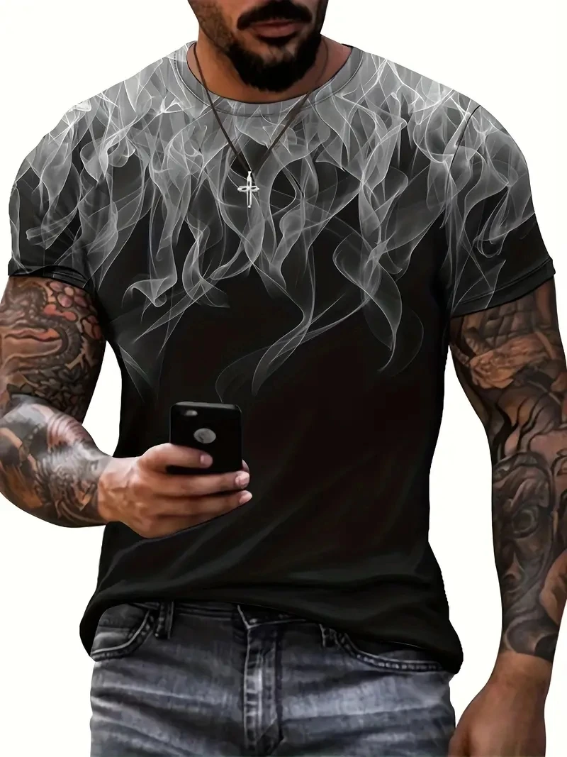 

Men's Shirt,Men's Flames Graphic 3D Print O-neck Short-sleeve, Summer Outdoor Street Style Men's Wear, Design Sense