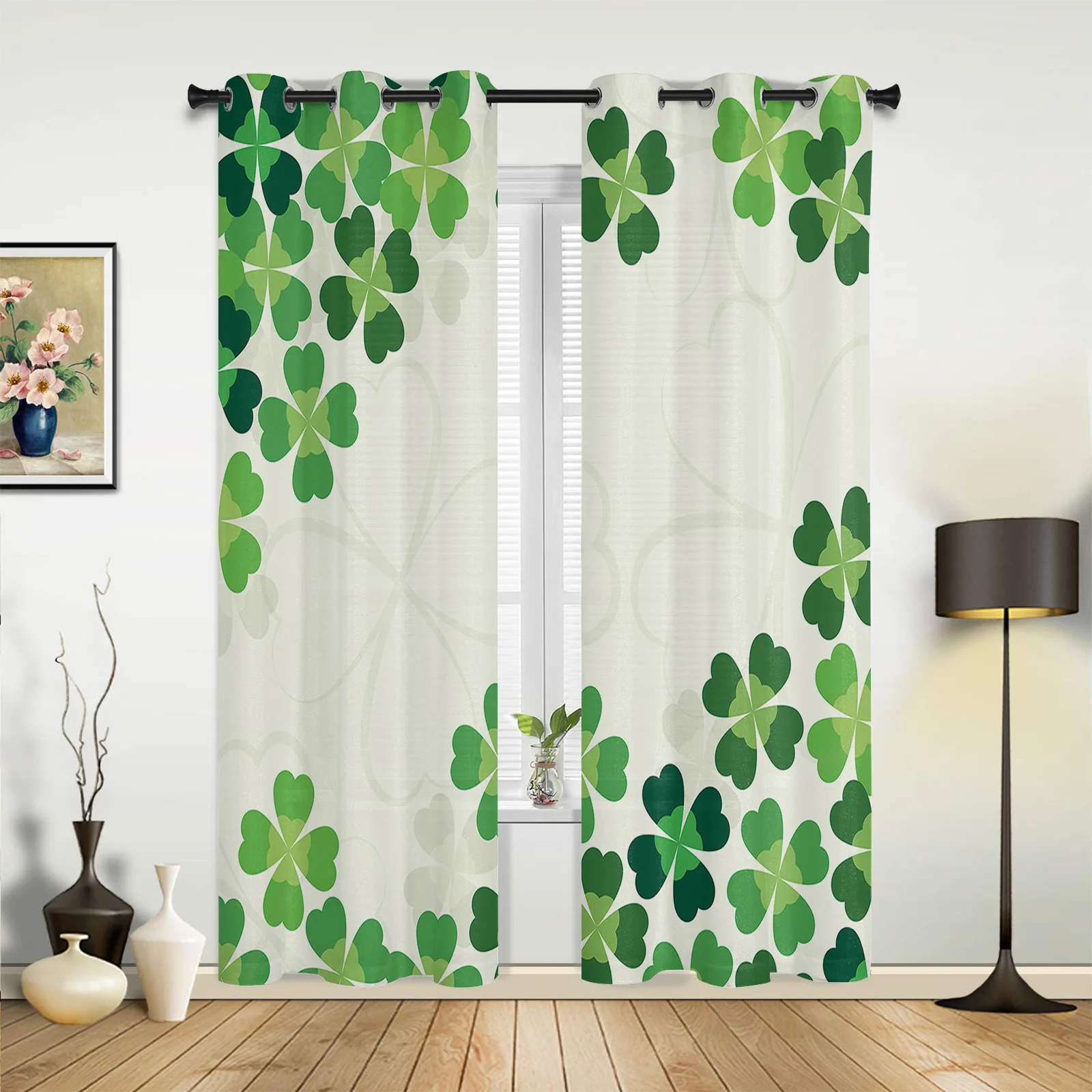 St Patrick'S Clover Fresh Green Curtains for Kid Bedroom Home Decor Kitchen Balcony Drapes Print Living Room Window Curtain