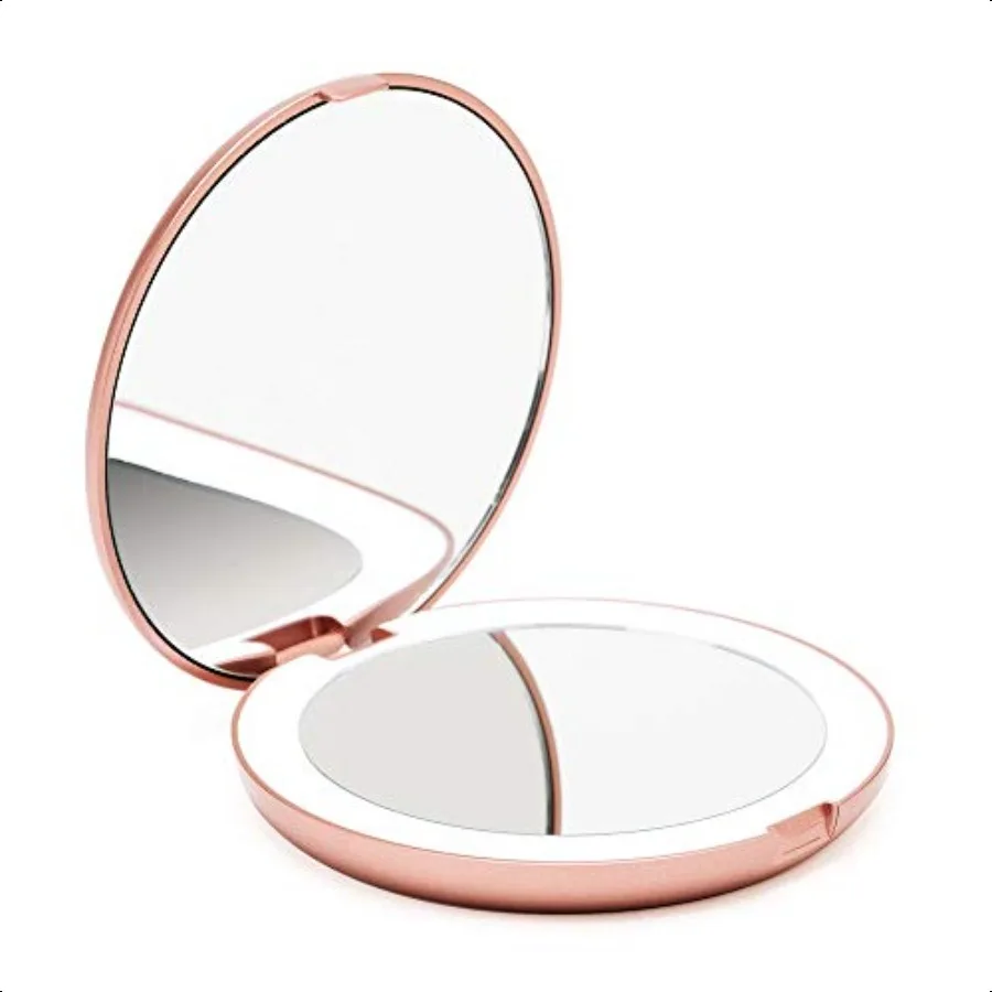 

LED Lighted Travel Makeup Mirror 1x 10x Magnification Daylight LED Compact Portable Large 5 Wide Illuminated Folding Mirror Lum